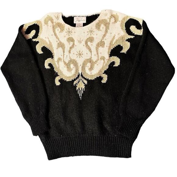 Jocelyn Smith Vtg. Beaded Gold Ivory Black Holiday Fancy Sweater Sz. M Y2K - Picture 1 of 8
